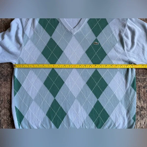 Lacoste Argyle Sweater in Light Blue and Green - Picture 3 of 10